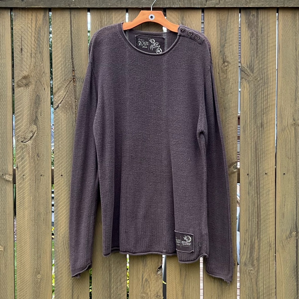 Red Herring Ramie Cotton Blend Dark Brown Woven Long Sleeve Sweater Size XL